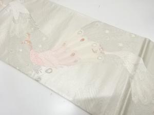 孔雀模様織り出し　袋帯
